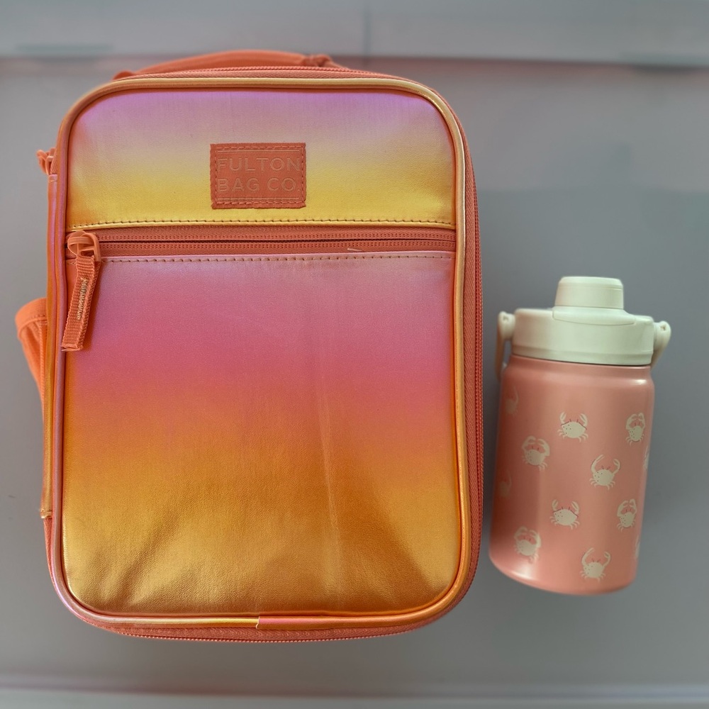 Fulton Bag Co. Orange and Pink Gradient Backpack With Water Bottle